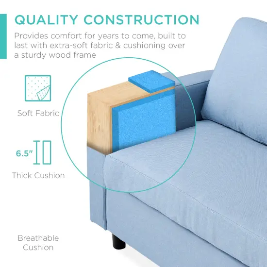 Best Choice Products Linen Sectional Sofa Couch w/ Chaise Lounge, Reversible Ottoman Bench Light Blue {4}