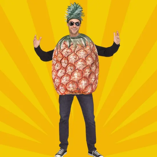 Pineapple Print Adult Costume Funny Fruit Tunic with Hat Tropical Halloween Party Outfit {2}