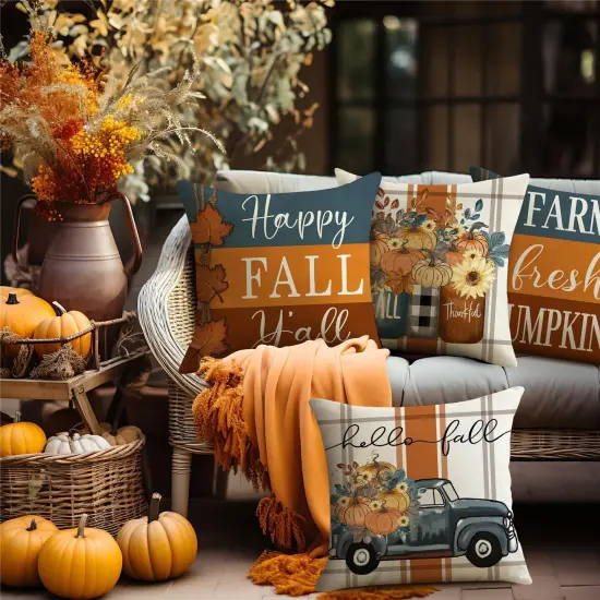 Fall Striped Mason Jar Pumpkin Throw Pillow Covers {2}