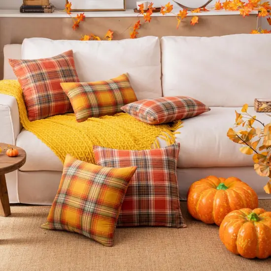 Plaid Orange Throw Pillow Covers 20x20 Inch {3}