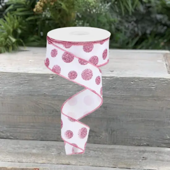 1.5" Glitter Polka Dot Ribbon: White (10 Yards) {3}