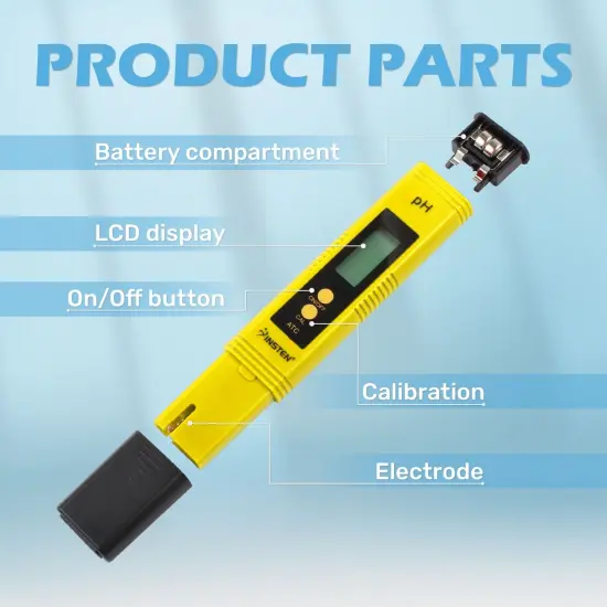 Insten - Digital pH Meter Tester Pen for Water Hydroponics, High Accuracy, Pocket Size, 0-14 pH Measurement Range, Yellow {4}