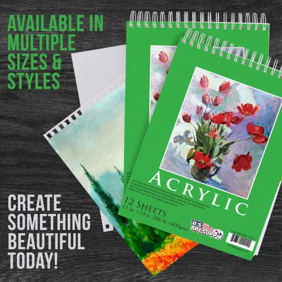 11x14" Premium Heavy-Weight Acrylic Painting Paper Pad, 246lb (400gsm), 2 Pack, 12 Sheets, Spiral Bound, for Acrylic Paint {5}