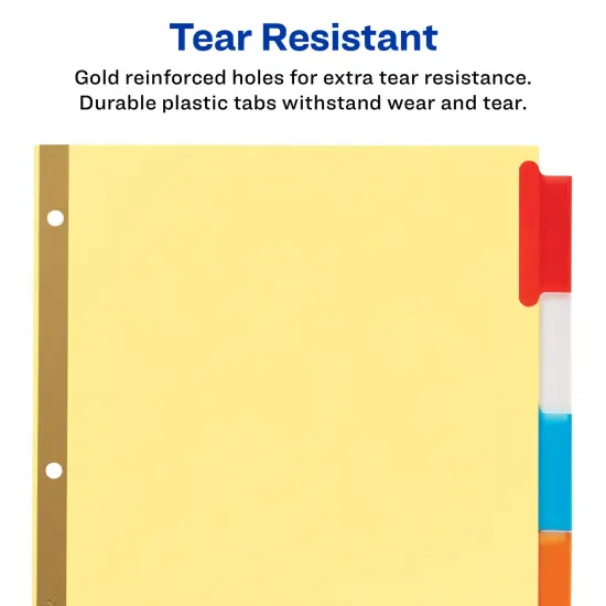 Avery Insertable Dividers for 3 Ring Binders, 5 Tabs per Set, Multicolor Big Tab, Buff Paper with Gold-Reinforced Holes (11121) {6}