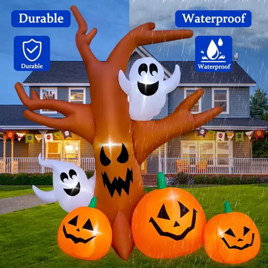 8 Ft Halloween Inflatable Dead Tree with Ghosts Pumpkins Decoration {4}