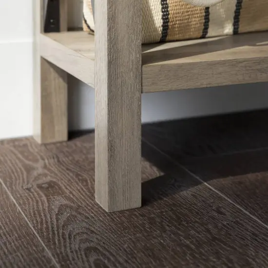 Modern Wood Finish Entryway Console Table with Lower Shelf and Metal Accents for Shoes or Decor Grey {2}