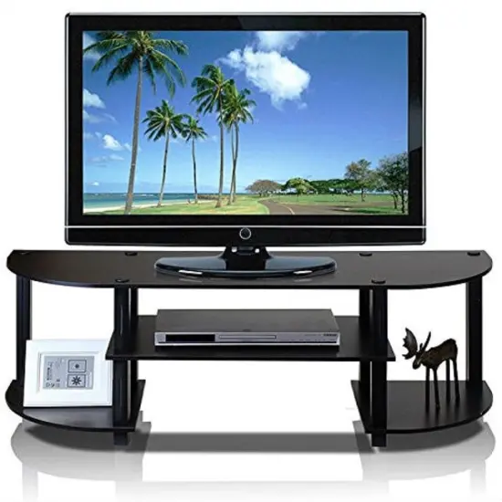 Modern Space-Saving TV Stand with Open Shelves and PVC Frame for 42" Screen Compatible Grey & Black {3}