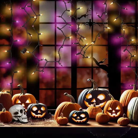 Halloween Purple and Orange String Lights - 21FT, 100 Count (Plug in) {3}