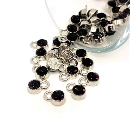 Small Dark Purple February Birthstone Rhinestone Charms, 9x6mm {1}