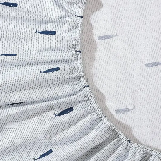 Navy Blue Cotton Percale Striped Sheet Set with Pillowcases and Fitted Sheet {3}