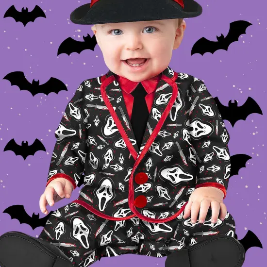 Toddler Ghost Face Party Suit Costume with Hat Easy Diaper Access {4}