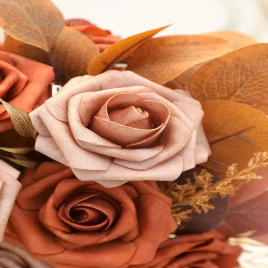 25pcs Artificial Flowers - Burnt Orange & Warm Taupe Roses {2}