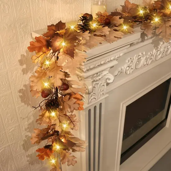 6 Ft Maple Leaf Lighted Garland with Pinecones {4}