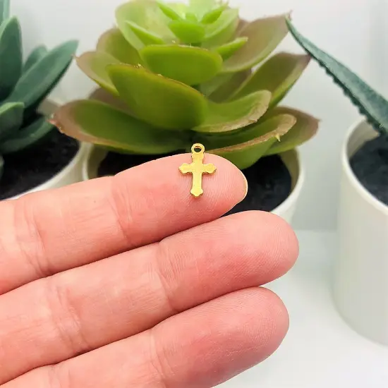 Tiny Gold 304 Stainless Steel Cross Charms, 12x7mm {3}
