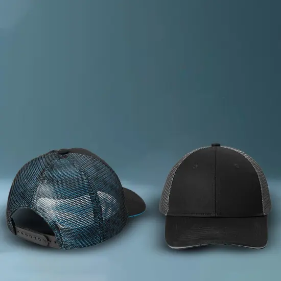 Port Authority&reg; Double Mesh Snapback Sandwich Bill Cap, Structured Mid Profile Hat with Iridescent Mesh Design Black/ Red {2}