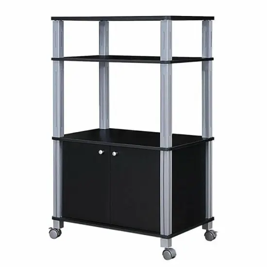 3 Tier Kitchen Storage Cart with Wheels Microwave Stand with Shelves and 2-Door Cabinet Black {6}