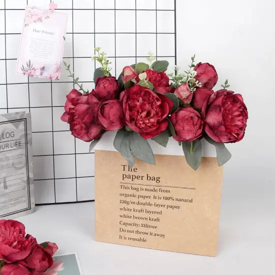 Artificial Flowers Bouquet Vintage Fake Peonies 21pcs Silk Flowers with Stems {4}