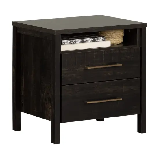 Modern Engineered Wood 2 Drawer Nightstand Bedside Table with Open Cubby and Storage Shelf Grey {7}