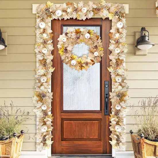 6Ft Fall Maple Leaf Pumpkins Berry Pine Cone Garland {5}