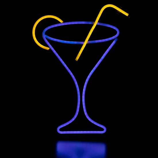 Northlight LED Martini Cocktail Neon Lighted Wall Art - 17" - Blue and Yellow {1}