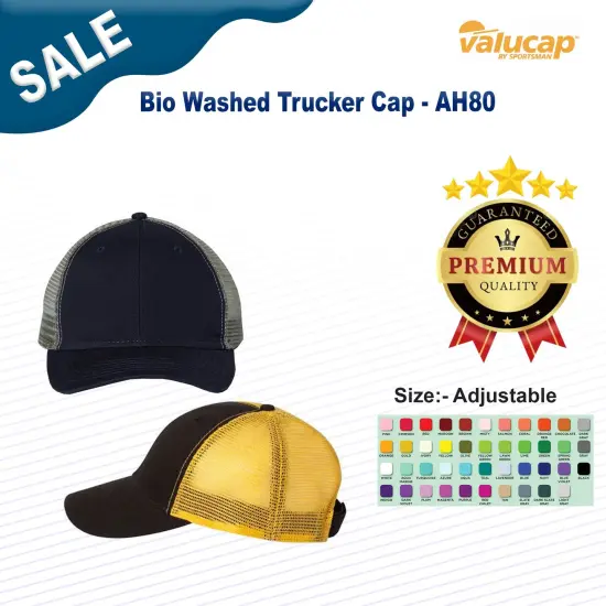Valucap&reg; Bio Washed Trucker Cap Black/ White {3}