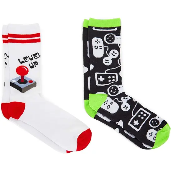 Video Game Lovers Crew Socks for Girls, Fun Gift Set (One Size, 2 Pairs) Multicolor {1}