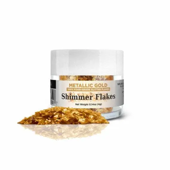 Metallic Gold Edible Shimmer Flakes, 4 Gram Jar {5}