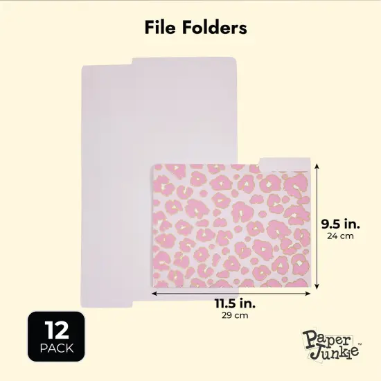 12 Pack Pink Leopard Decorative File Folders, Cute Gold Foil Print Office Supplies, Letter Size with 1/3 Cut Tab for Women, Girls (11.5 x 9.5 in) {3}