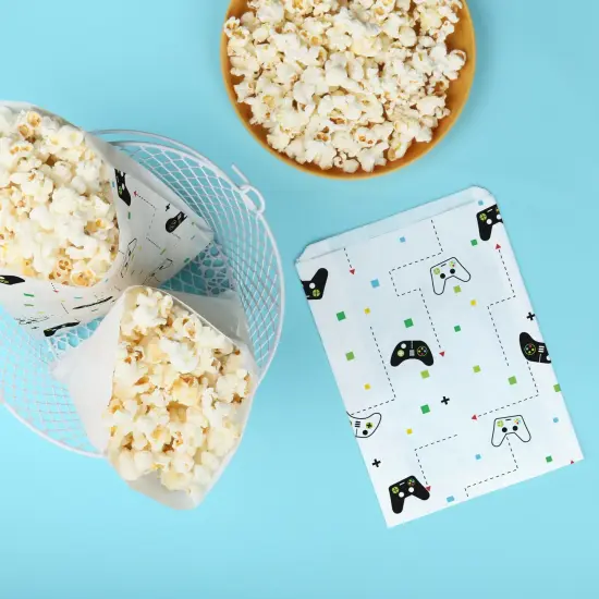 Big Dot of Happiness Pixel Video Game Paper Treat Bags, Game Zone Birthday Party Candy Bags, Greaseproof White Paper Sandwich Cookie Bags - 25 Count {4}