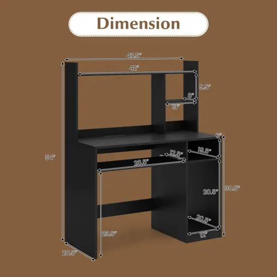 Costway Computer Desk Study Bookcase Workstation with Charging Station Hutch & CPU Stand {3}