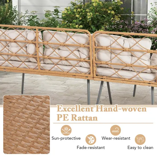 Costway 3 PCS Corner Patio Furniture Cushioned Sofa Set with Small Coffee Table Outdoor {6}