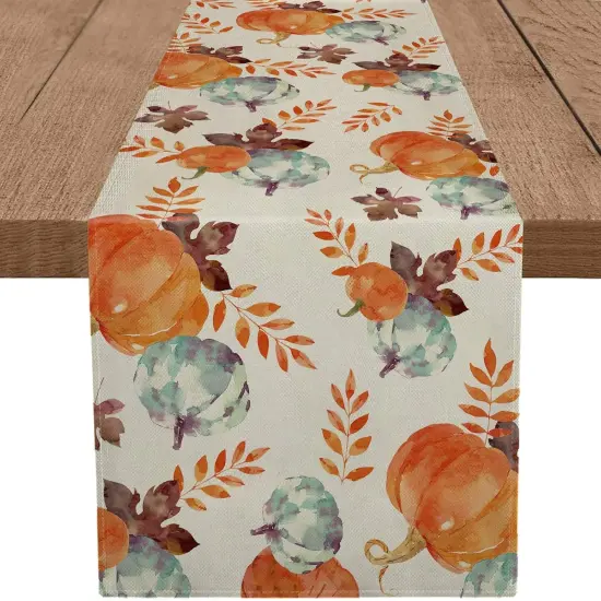 Fall Table Runner Watercolor Pumpkin Autumn {1}
