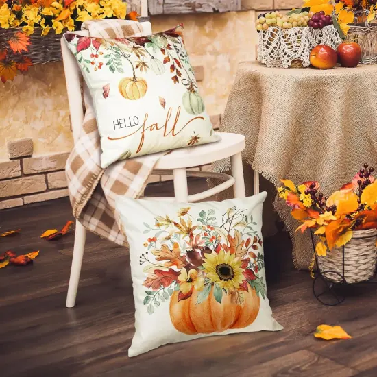 Hello Fall Pumpkin Pillows Decorative {4}