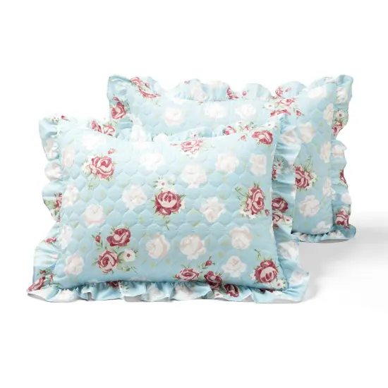 Reversible Thin Lightweight Floral Quilt Set with Ruffle Edges for Summer Night Bedding {2}
