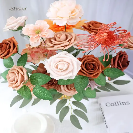 25pcs Artificial Flower Bouquets - Shades of Burnt Orange {4}