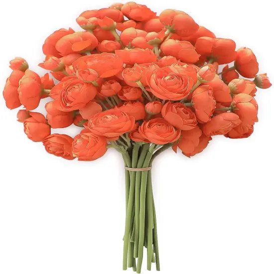 18 Pcs Artificial Burnt Orange Ranunculus Flowers {1}