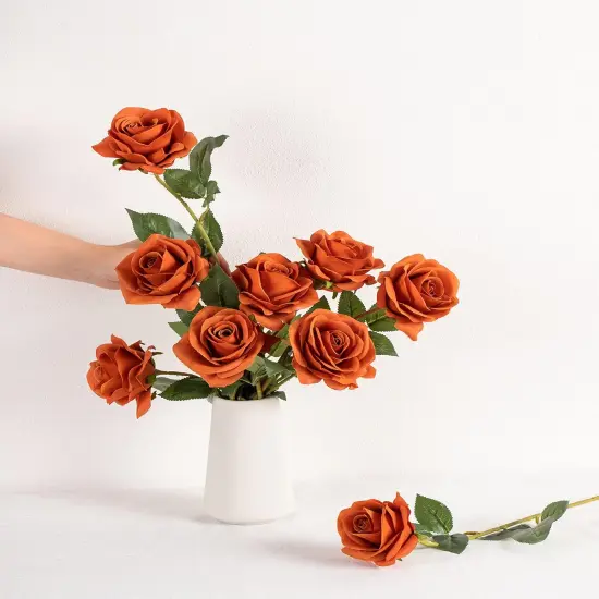10pcs Silk Roses Artificial Flowers - Burnt Orange {4}