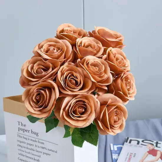 12pcs Rose Artificial Flowers Fake Roses(Orange ) {2}