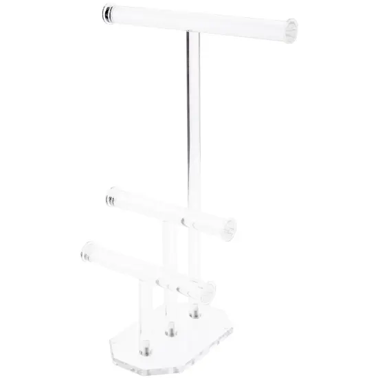 Plymor Clear Acrylic 3-Tier T-Bar Necklace & Bracelet Display Stand, 16" H x 12" W x 8" D {1}