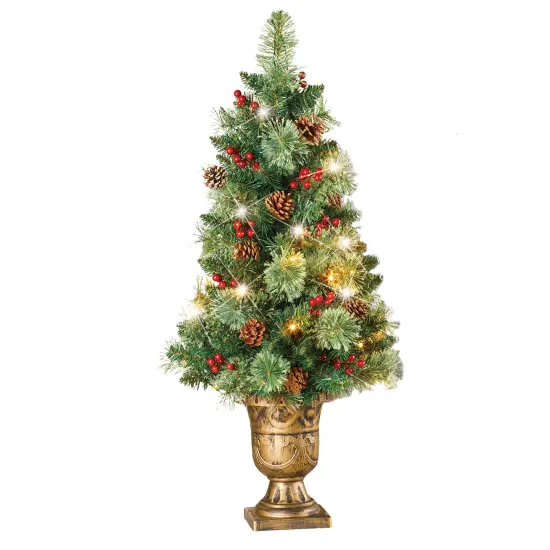 Collections Etc 36-inch LED Lighted Artificial Evergreen Tree with Gold-Tone Planter {2}
