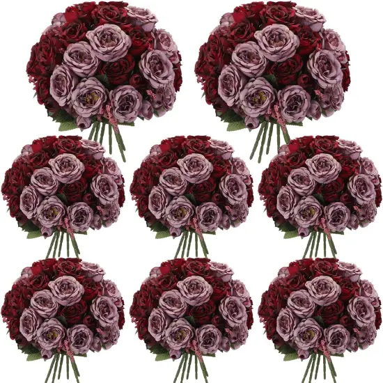 8 Bundles Artificial Peonies Flowers (Wine Red,Gray) {1}