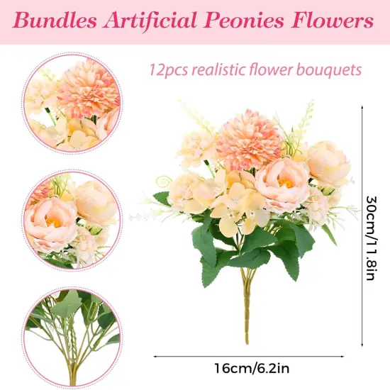 12 Bundles Peonies Artificial Flowers (Orange) {2}