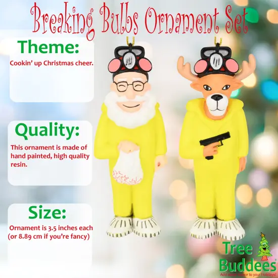 Tree Buddees Breaking Bulbs Christmas Ornaments 2 Pack Funny Parody Santa & Reindeer in Hazmat Suits {2}