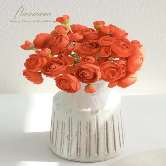 18 Pcs Artificial Burnt Orange Ranunculus Flowers {2}
