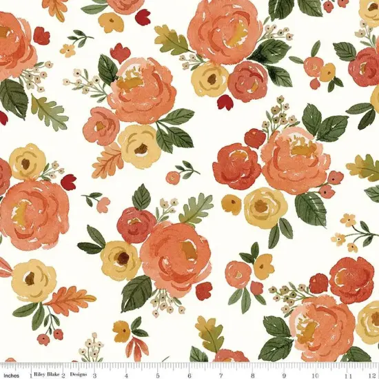 Happy Fall Days Floral Cloud Cotton Wideback Fabric per yard {1}