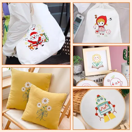 10 PCS Embroidery Fabric, Pre-Cut White Natural Cotton Embroidery Cloth Fabric {6}