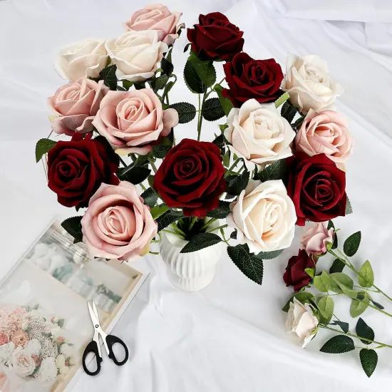 45 Pcs Roses Artificial Flowers with Long Stems - Velvet Flower Bouquet Bulk Realistic Fake Rose {2}