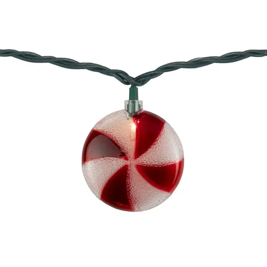 Northlight 10 Count Peppermint Candy Christmas Light Set, 6ft Green Wire Red {7}