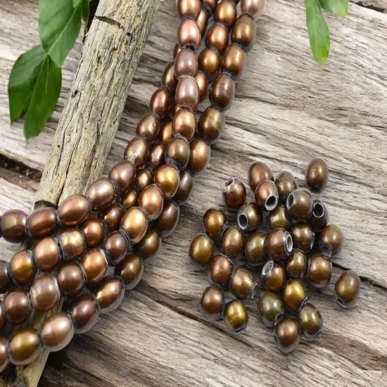 8-9mm Bronze Large Hole Fresh Water Potato Pearls (8" Strand) {3}