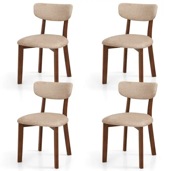 Costway Upholstered Dining Chairs Set of 4 with Solid Rubber Wood Frame, Curved Backrest Brown/Grey {7}